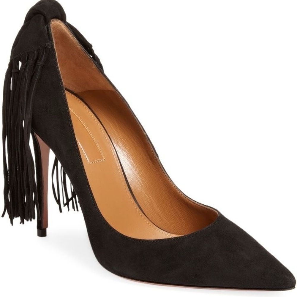Aquazzura Black Fringe Tie Pump 105
